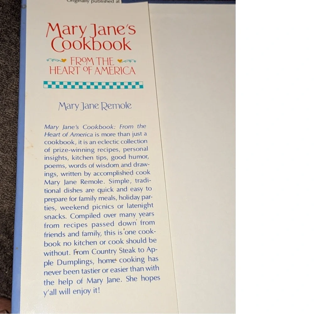 Mary Jane's Cookbook From the Heart America 1993 Mary Jane‎ Remole Hardcover VTG